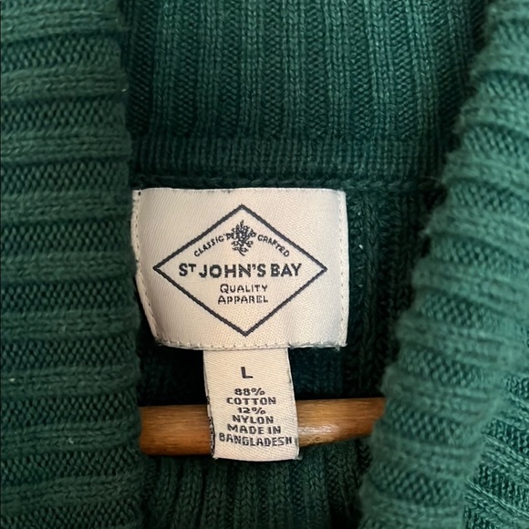 St John Bay Green Turtleneck Cable Knit Sweater Large - Picture 3 of 6